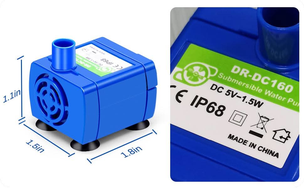 Water Pump Pet Cat Water Fountain Pump With LED Light - Replacement Motor For Cats Dogs Water Dispenser - USB Plug Pet Accessory