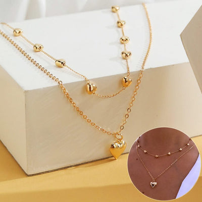 Double-layer Heart Pendant Fine Chain Necklace For Women Multilayer Gold Color Metal Necklaces Fashion Jewelry Accessories - Elanique