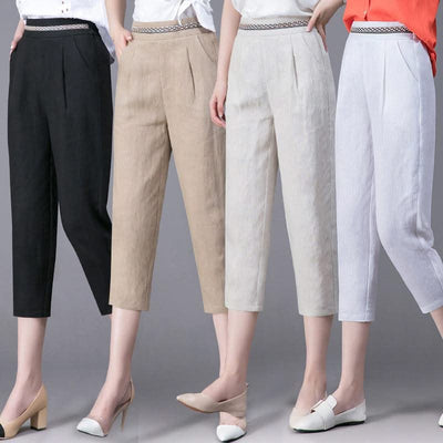Linen Pants Summer New Loose Harem Pants Women - Elanique