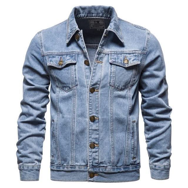 EXCLUSIVE MEN Blue Lapel Jeans Jackets - Elanique
