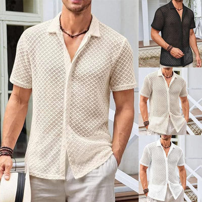 Summer Mesh Lapel Shirt Beach Men - Elanique