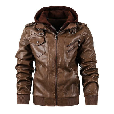 Motorcycle leather men's jackets stand collar men - Elanique