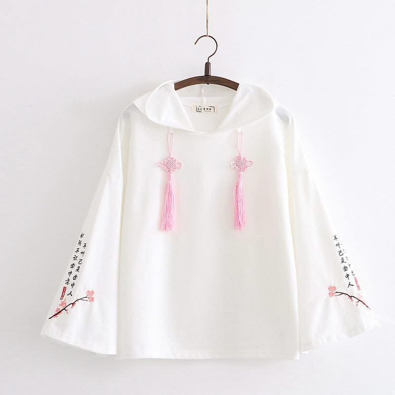 Women Floral Embroidery Hooded Sweatshirts Floral