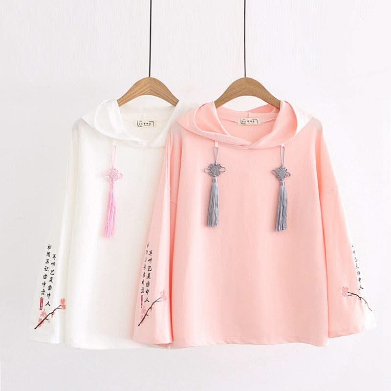 Women Floral Embroidery Hooded Sweatshirts Floral