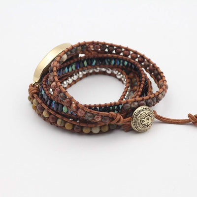 Natural Stone Bracelet for Men and Women Tiger Eye Beaded Hand-woven Leather Bracelet Punk Rock Couples Hand Accessories - Elanique