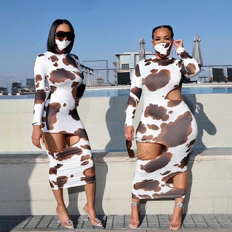 Weird Puss Hollow Out Women Irregular Hole Maxi Dresses Skinny Full Sleeve Skinny o-Neck Activewear Party Prom Club Street Style - Elanique