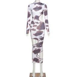 Weird Puss Hollow Out Women Irregular Hole Maxi Dresses Skinny Full Sleeve Skinny o-Neck Activewear Party Prom Club Street Style - Elanique