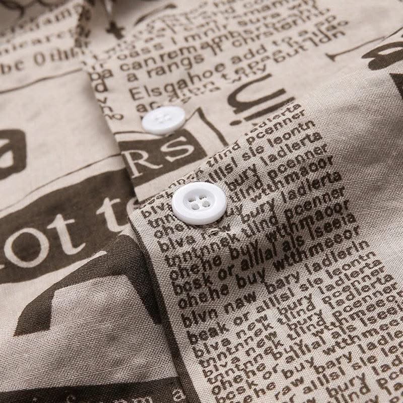 Men Shirts Vintage Newspaper Print