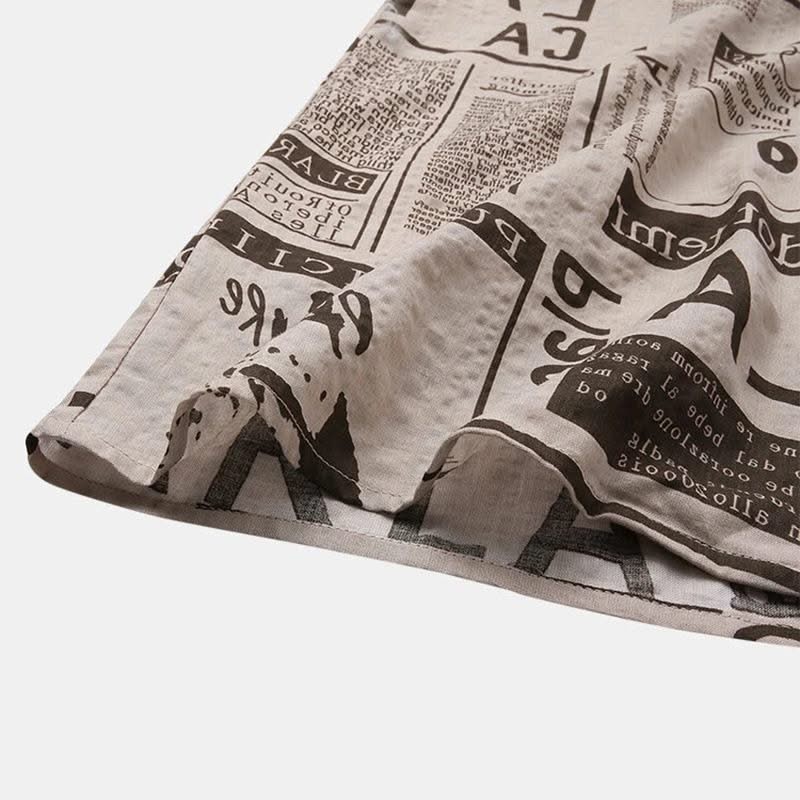 Men Shirts Vintage Newspaper Print