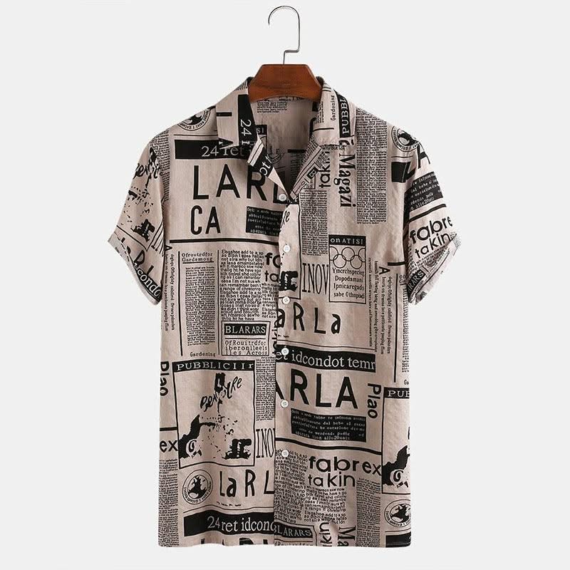 Men Shirts Vintage Newspaper Print