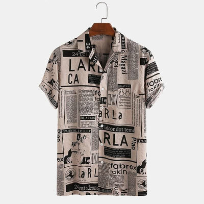 Men Shirts Vintage Newspaper Print