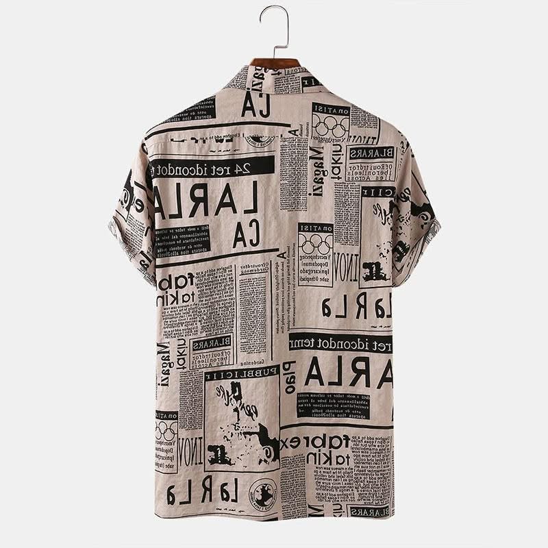 Men Shirts Vintage Newspaper Print