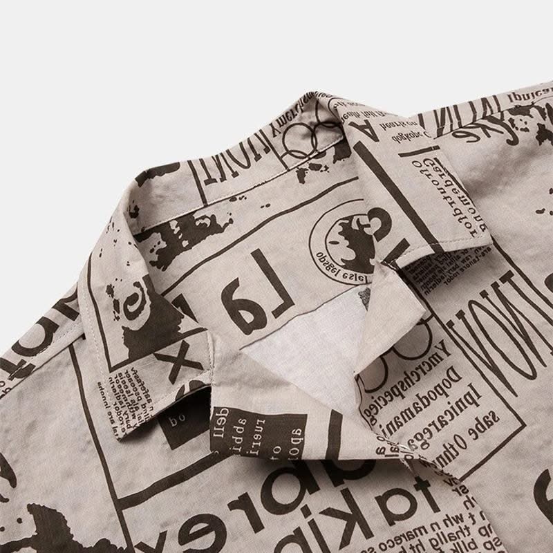 Men Shirts Vintage Newspaper Print