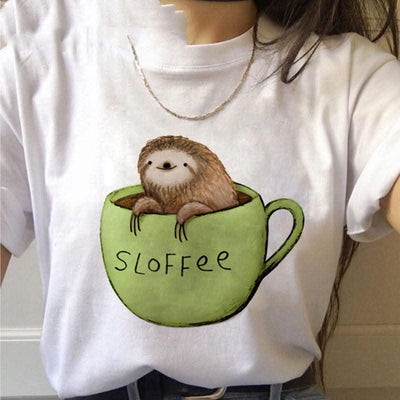 Sloth Kawaii Printed Women T-shirts - Elanique