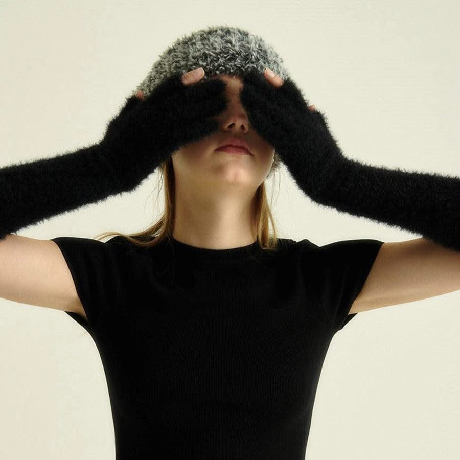 Candy Colour Lengthened Mink-like Fingerless Gloves For Women