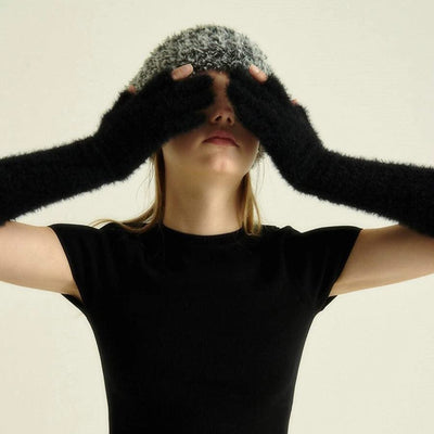 Candy Colour Lengthened Mink-like Fingerless Gloves For Women