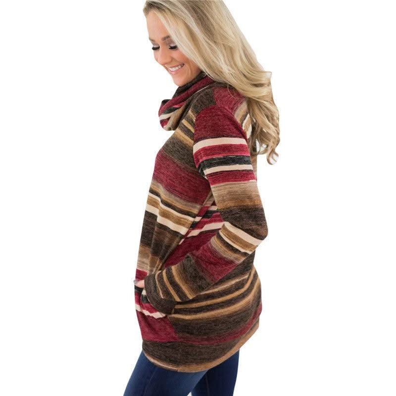 Women Hoodies Sweatshirts Casual Long Sleeve Pullover Multi-colour Striped