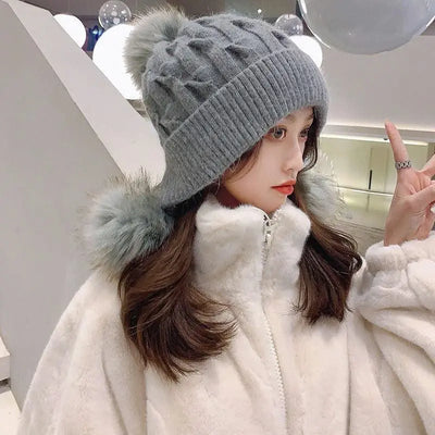 Women's Trendy Hats Sweet And Cute Three Balls Wool - Elanique