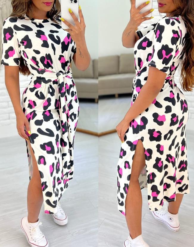 Women Elegant Dress 2024 Summer Latest Fresh and Sweet Fashionable Style Wave Point Irregular Place Up Printed V-Neck Long Skirt