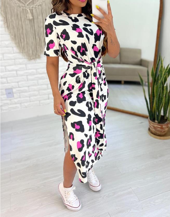 Women Elegant Dress 2024 Summer Latest Fresh and Sweet Fashionable Style Wave Point Irregular Place Up Printed V-Neck Long Skirt
