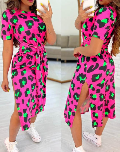 Women Elegant Dress 2024 Summer Latest Fresh and Sweet Fashionable Style Wave Point Irregular Place Up Printed V-Neck Long Skirt