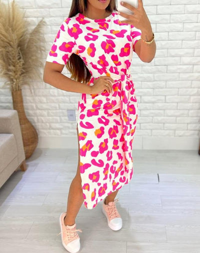 Women Elegant Dress 2024 Summer Latest Fresh and Sweet Fashionable Style Wave Point Irregular Place Up Printed V-Neck Long Skirt