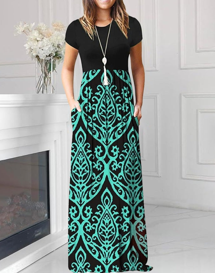 Women Elegant Dress 2024 Summer Latest Fresh and Sweet Fashionable Style Wave Point Irregular Place Up Printed V-Neck Long Skirt