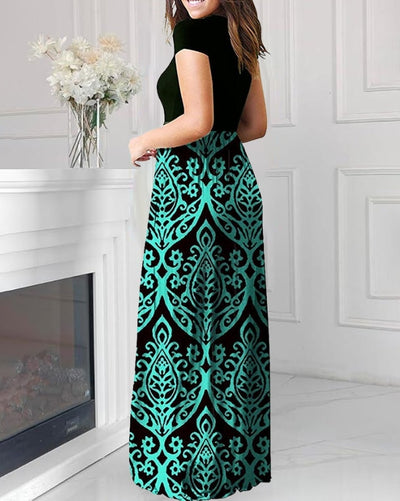 Women Elegant Dress 2024 Summer Latest Fresh and Sweet Fashionable Style Wave Point Irregular Place Up Printed V-Neck Long Skirt