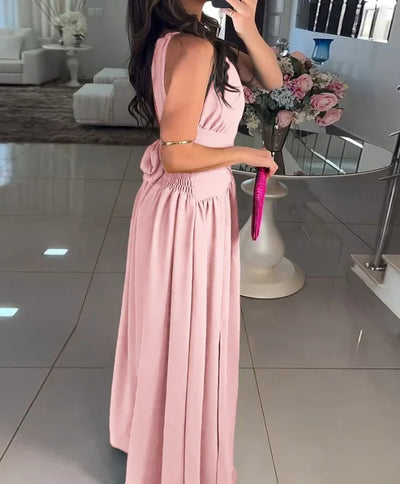 Women's Evening Dress 2024 Spring/summer Latest Intelligent Solid Color Red Temperation One Shoulder Party Tight Long Skirt