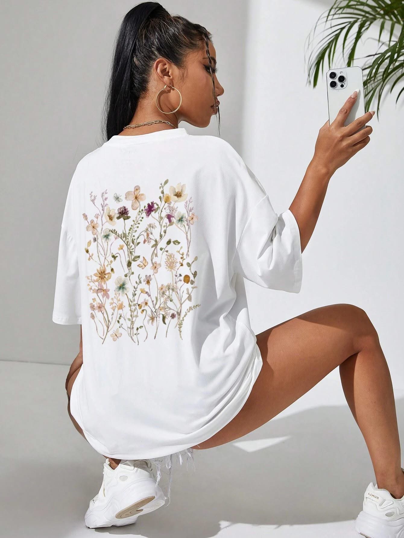 Beautiful Flower Clusters Print Cotton Women T-shirts - Elanique