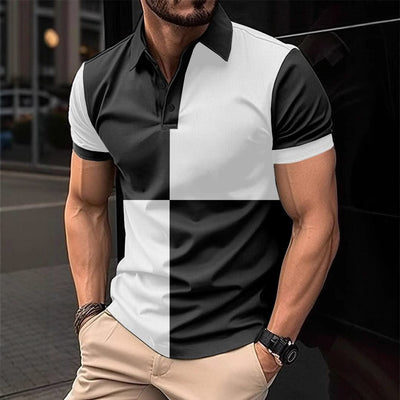 Casual Sports Short Sleeve Color Stitching Turnover Neck Polo Shirt Men Clothing - Elanique