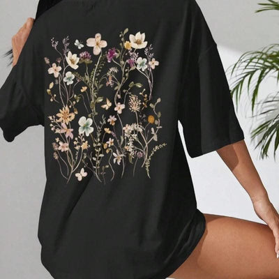 Beautiful Flower Clusters Print Cotton Women T-shirts - Elanique