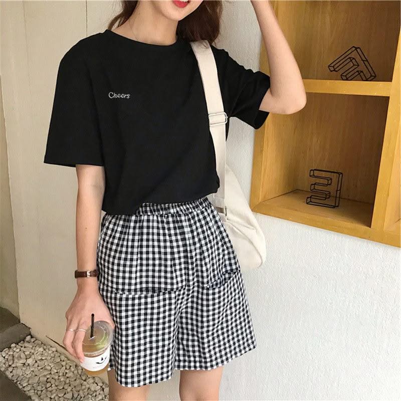 Women Short Sleeve T-Shirts Loose Casual Letter Embroidery - Elanique