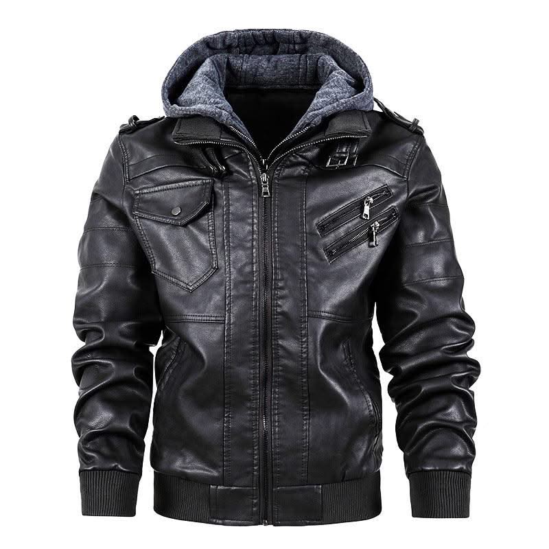Motorcycle leather men's jackets stand collar men - Elanique