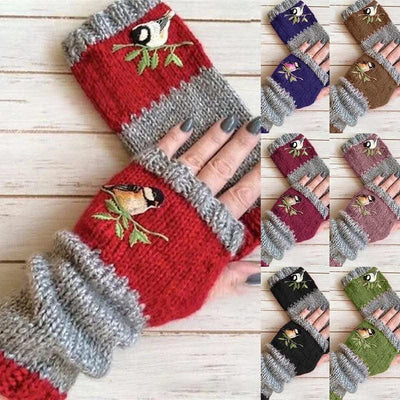 Warm Stitching Embroidered Gloves Women