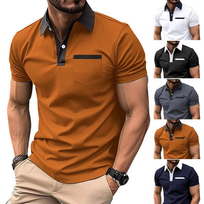 Lapel Fashion Slim Pocket Short-sleeved T-shirt Polo Shirt Men Clothing - Elanique