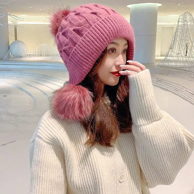 Women's Trendy Hats Sweet And Cute Three Balls Wool - Elanique