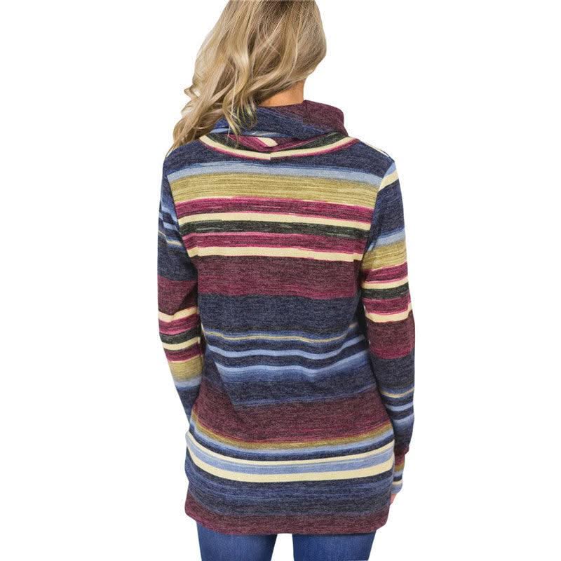 Women Hoodies Sweatshirts Casual Long Sleeve Pullover Multi-colour Striped
