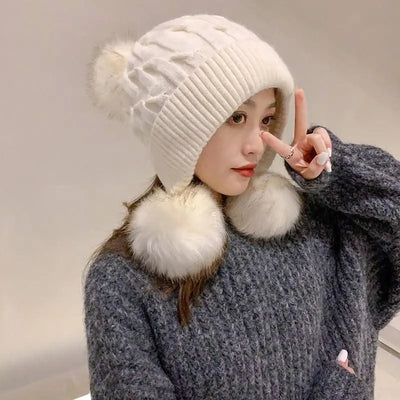 Women's Trendy Hats Sweet And Cute Three Balls Wool - Elanique