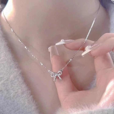 Full Diamond Bow Pendant Necklace Accessories For Women - Elanique