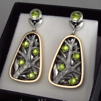 Natural Beautiful Moonstone Big Tree Shape Earrings For Women - Elanique