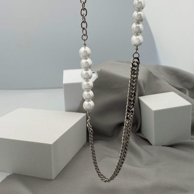 Hip Hop Titanium Steel Stitching Pearl Necklace - Elanique