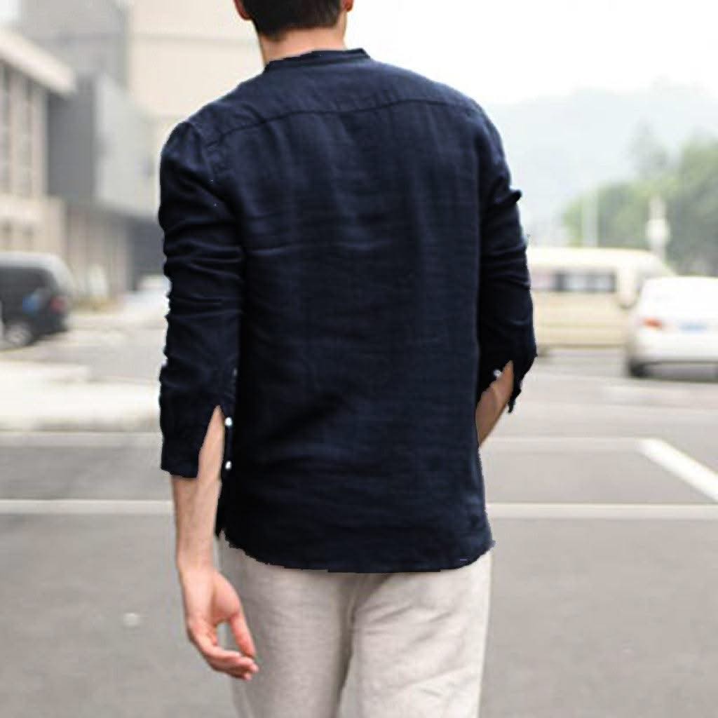 Men Vintage White Shirt Button Linen Shirts - Elanique