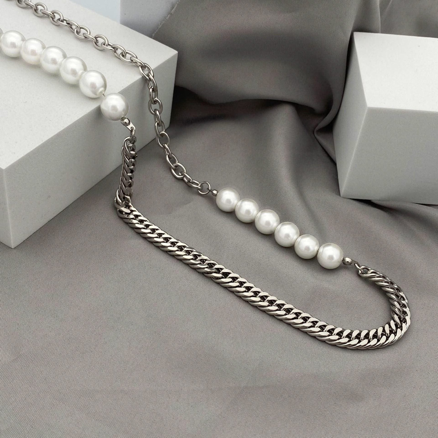 Hip Hop Titanium Steel Stitching Pearl Necklace - Elanique
