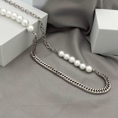 Hip Hop Titanium Steel Stitching Pearl Necklace - Elanique