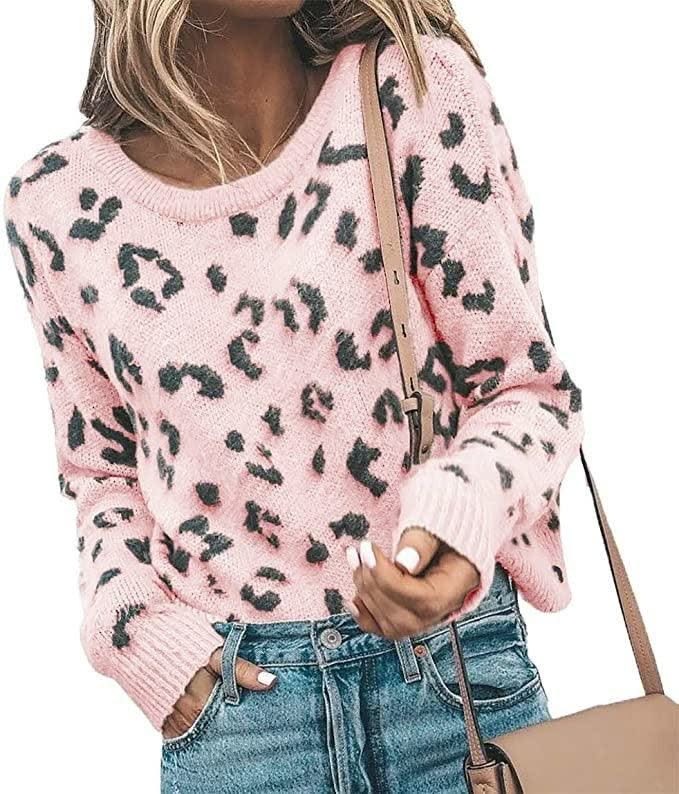 Sweater Sweater Knit Sweater Leopard Print Sweater Women - Elanique