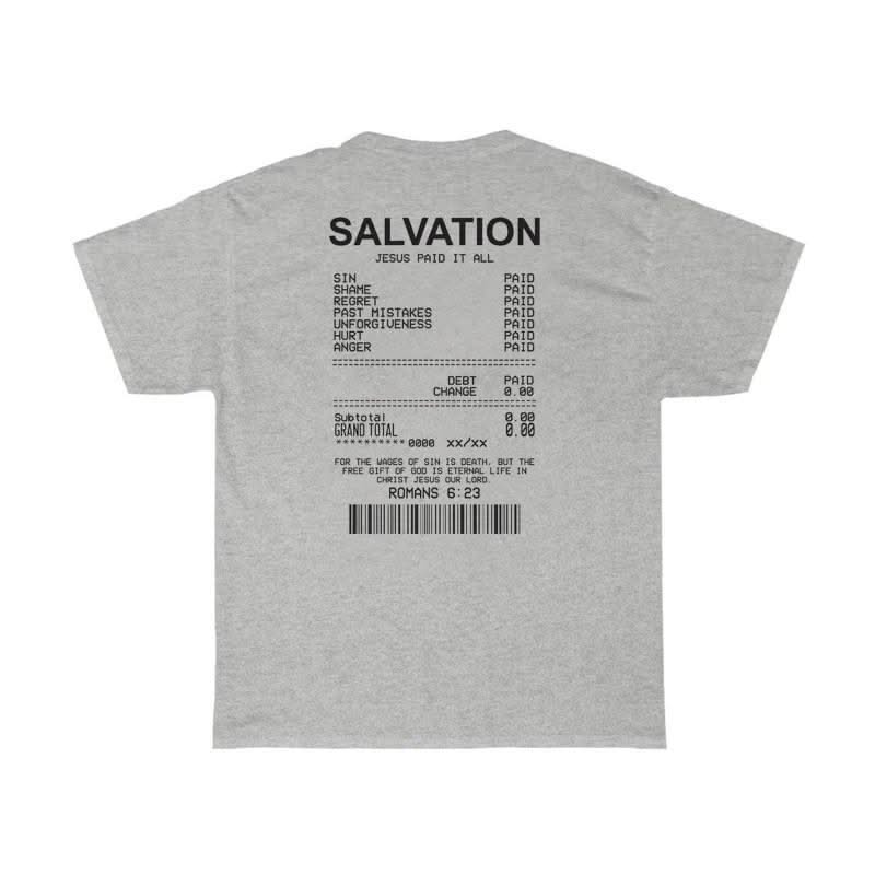 Women Salvation Back Print Bible Verse T-Shirts Oversized - Elanique
