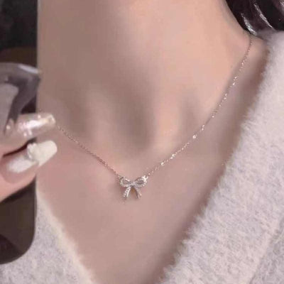 Full Diamond Bow Pendant Necklace Accessories For Women - Elanique