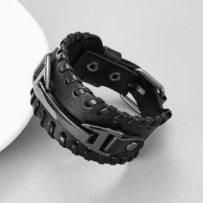 Genuine Leather Macrame Bracelet Braided For Men Jewelry Leather Punk Accessories PU Adjustable Bracelet - Elanique