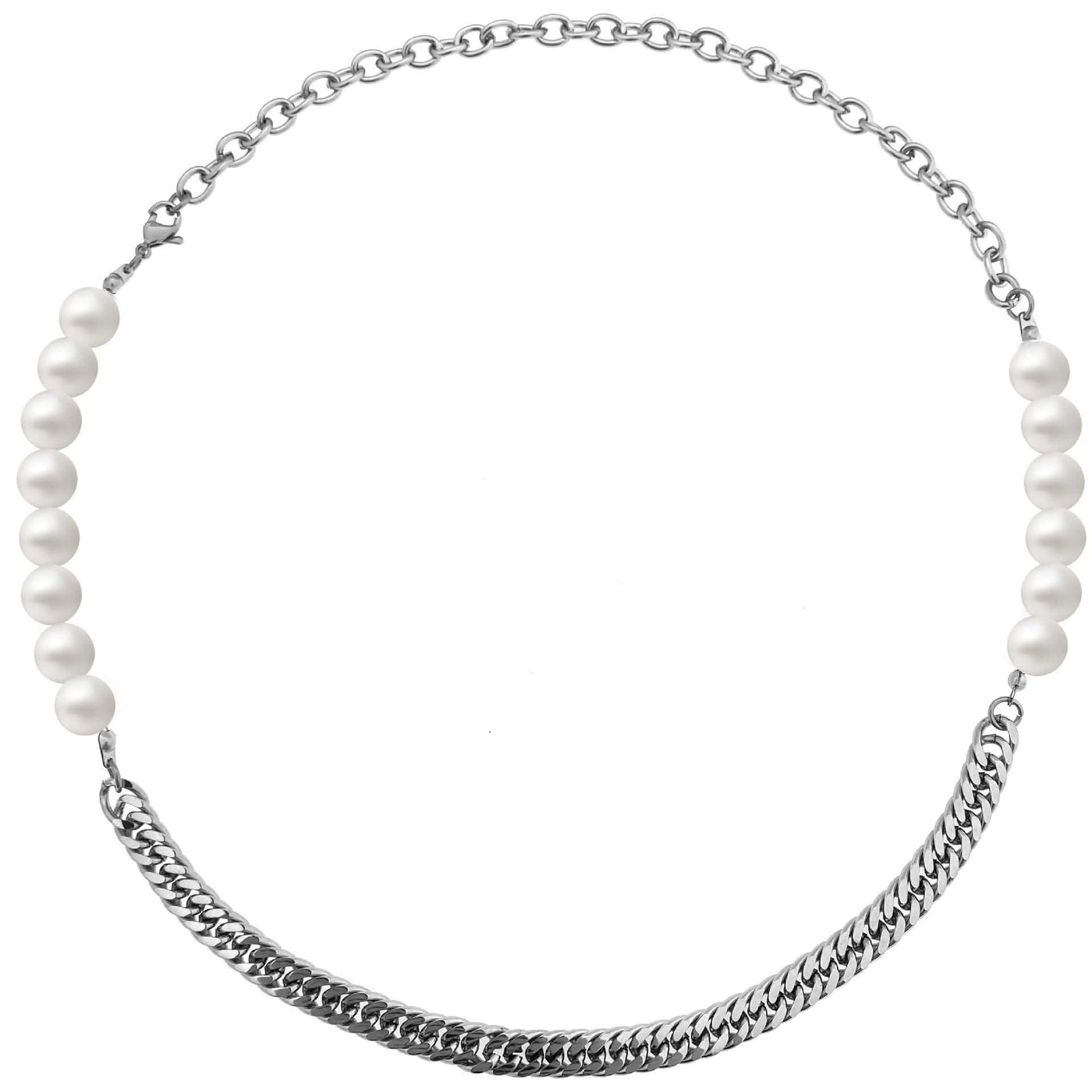 Hip Hop Titanium Steel Stitching Pearl Necklace - Elanique